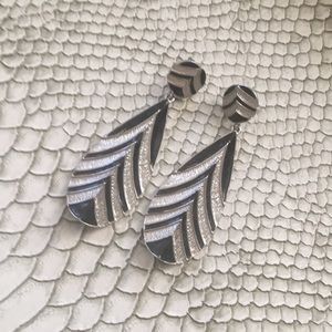 Black and silver tone drop earrings